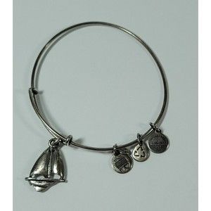 Alex & Ani Silvertone Sailboat Expandable Bangle Charm Bracelet Dangle